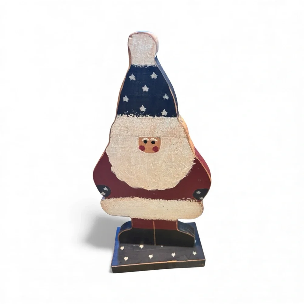 Festive Vintage Wooden Santa Decor Set - Standing Santa and Napkin holder